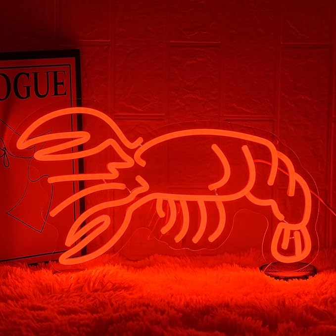 Lobster Neon Sign Seafood Market Led Sign for Wall Decor USB Powered Dimmable Animal Neon Sign Food Led Sign for Seafood Restaurants Business Pub Man Cave Wall Decor