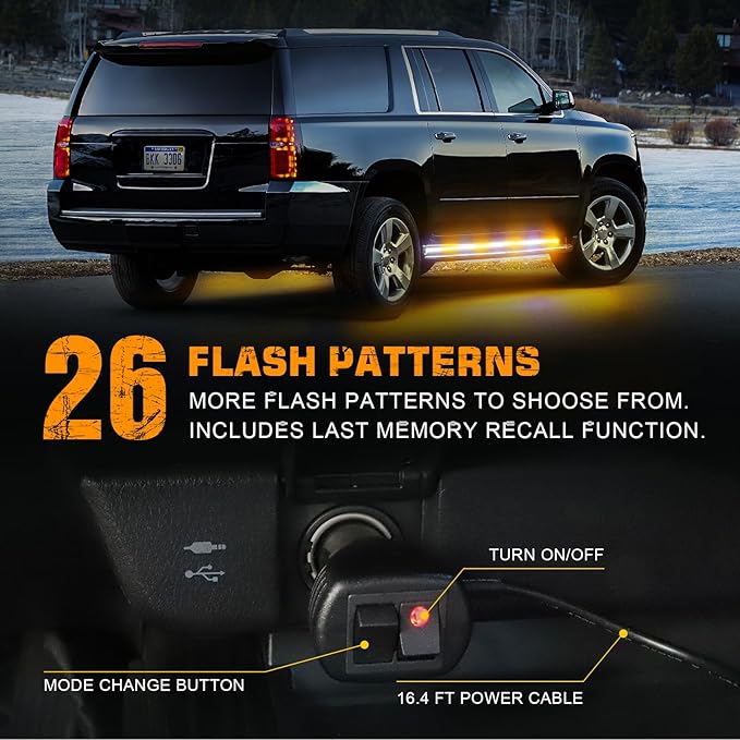 2PCS 70 inch Running Board Strobe Lights 864 LED Emergency Lights | Exterior Amber White Flashing Warning Hazard Caution Safety Light Strip for Tow Plow Trucks Construction Vehicles Pickup