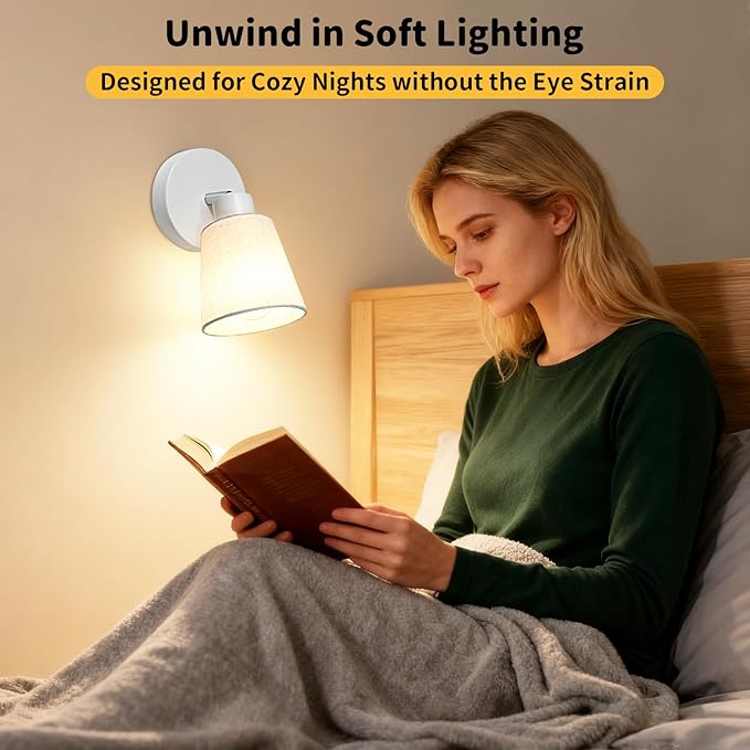 HiBay 1-Light Ceiling Track Lighting Fixture Farmhouse, Modern White Directional Flush Mount Spotlight w/Linen Shade for Bedside Picture Studio Art, E26 Base (Bulbs Not Included)