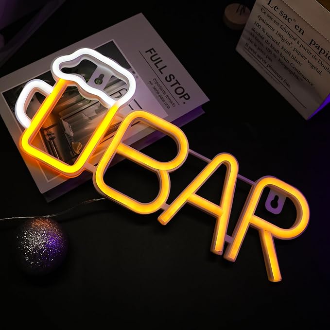 ENUOLI Bar Neon Sign, Beer Neon Light Bar LED Light,USB/Battery Powered Led Sign for Man Cave,Neon Sign for Wall Decor,Light Up Sign for Home,Club,Party Decor(Warm White)