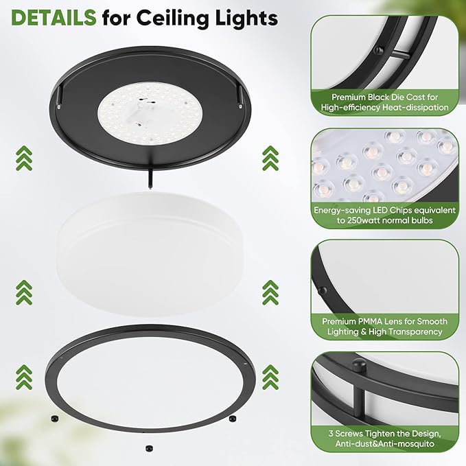 TOBUSA 36W LED Flush Mount Ceiling Light Fixture, 13inch LED Ceiling Light 3600LM, Modern Black Ceiling Light 2700K/3000K/4000K/5000K/6500K 5CCT, Dimmable Ceiling Lamp for Living Room Kitchen,1 Pack