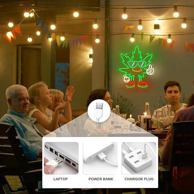 Leaf Weed LED Neon Sign Led Green Neon Lights for Wall Decor USB Light Up Sign Neon for Man Cave Living Room Pub Party & Gamer Room Decor Beer Bar Hotel Restaurant Unique Birthday Gift for Lover