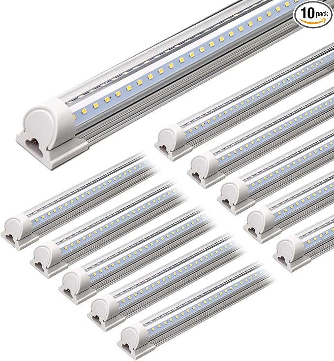 Barrina LED Shop Light, 4FT 40W 5500LM 5000K Daylight White, V Shape, Clear Cover, Linkable with Plug, T8 LED Tube Lights, ETL Listed, 10 Packs