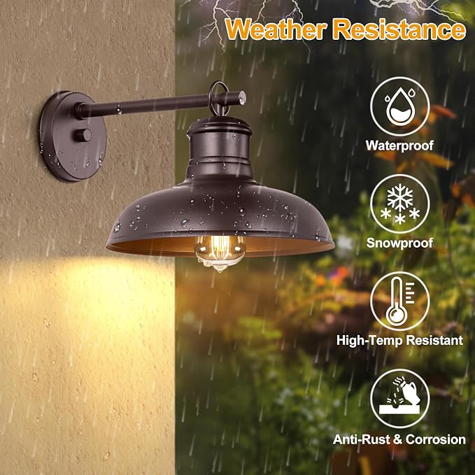 2-Pack Brown Wall Sconces, Farmhouse Exterior Barn Light Fixtures | Outdoor Wall Lights with E26 Socket, Anti-Rust Waterproof Exterior Wall Lantern for House Patio Porch Doorway Garage