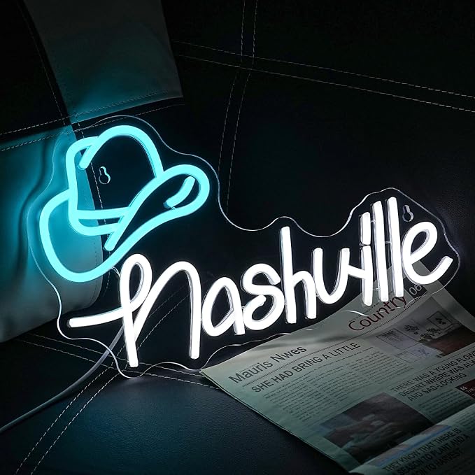 Cowboy Hat Neon Sign Nashville Sign Home of Country Neon Signs for Wall Decor Western Cowgirl Music City LED Lights Sign for Bedroom Party Hotel Bar Pub Wall Art Decoration(15.6'' * 9.4'')