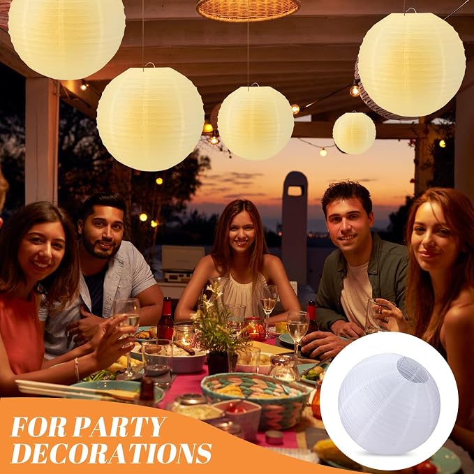Glooglitter 5 Pcs 20 Inch Large White Paper Lanterns Gaint Chinese Moon Round Paper Lamp Japanese Jumbo Hanging Lanterns for Wedding Graduation Bridal Shower Birthday Party Supplies Decoration