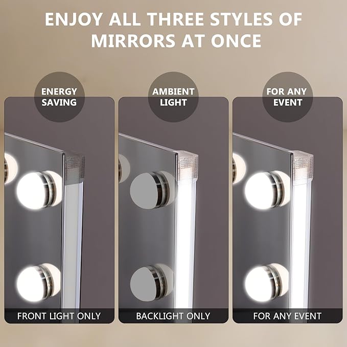 FENCHILIN Vanity Mirror with Lights 32''x23'' Backlit + Front Lit Hollywood Lighted Vanity Makeup Mirror Smart Touch Control Light with Memory Function