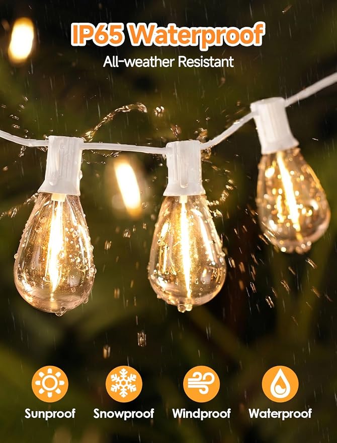 25FT LED Outdoor Patio String Lights, 10+1 Edison S11 Bulbs, White | Plug in, Dimmer not included, Dimmable, Waterproof, Shatterproof, Connectable Hanging Lights for Patio Wedding Outside Decor