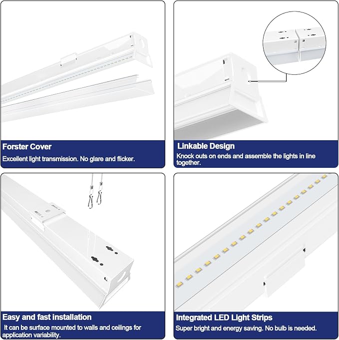 ANTLUX 8FT LED Shop Light Fixture 110W 5000K Linkable, 4 Pack | 12200 LM, Linear Strip, Fluorescent Tube Replacement, 8 Foot, for Garage, Warehouse, Workshop