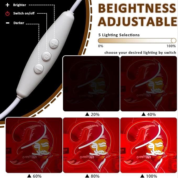 Buccaneers Football Neon Signs Led Sign for Wall Decor Rugby Team Light Up Sign Suitable for Man Cave Office Bar Pub Wall Art Gifts for Teen Boys