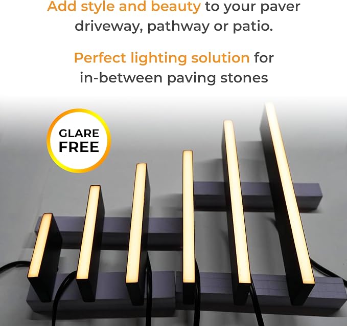 LUMENGY Paver Light Slim 0.5x16 Inch (0.55x15.75), 2700K Warm White, Glare-Free Linear Lighting for Driveways, Walkways and Paver Borders, 12V Hardwired, IP67 Waterproof, Drive-Over Rated