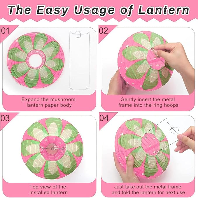 Strawberry Paper Lanterns, 8" & 12" Large Strawberry Hanging Lantern, Strawberry Hanging Decorations for Fruit Theme Birthday Party Decor(8 Pcs, Pink)