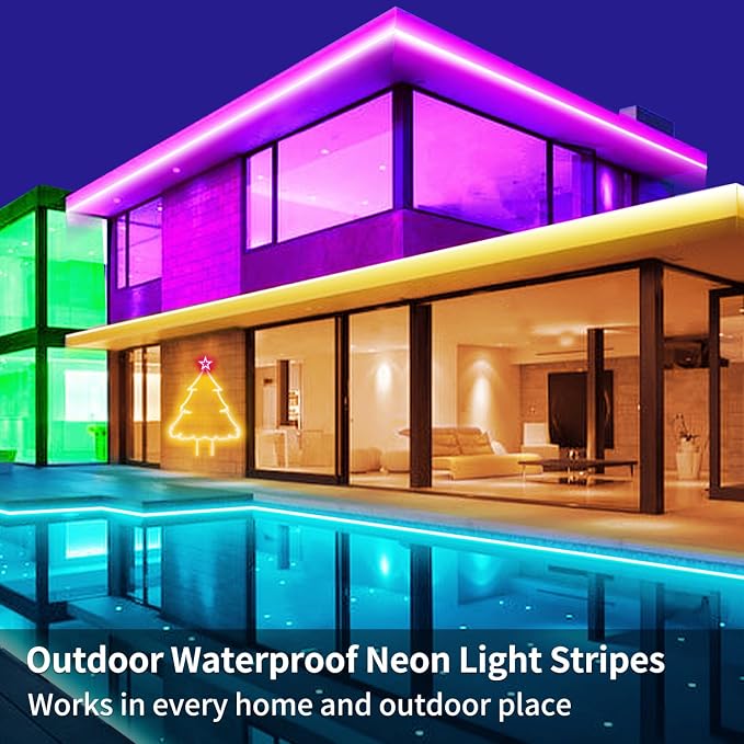 segrass 32.8FT Neon Rope Light,Flexible Led Rope Light Control with App/Remote,Multiple Modes Rope Lights,IP65 Outdoor RGB Led Neon Lights Waterproof,Music Sync Gaming Led Neon Light Strip for Bedroom
