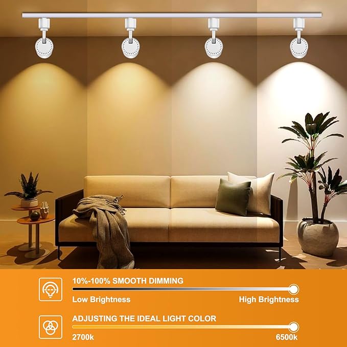 Track Lighting Heads 12W Zoomable LED Track Lighting,Adjustable 2700-6500k H Type Track Light Dimmable Bright CRI90+ 15°-60° Ceiling Spotlight for Accent Task Wall Art Exhibition(6 Pack White)