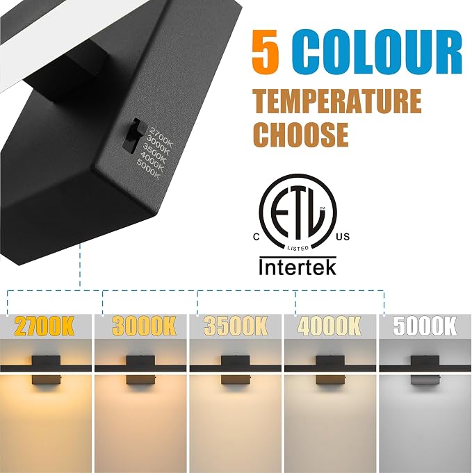 Black Bathroom Vanity Light Fixture 31.5'' 20W Dimmable 5CCT LED Hardwired | Bathroom Light Fixture Over Mirror, Bathroom Wall Sconce, Rust-resistant, ETL Certificated, 2700K/3000K/3500K/4000K/5000K