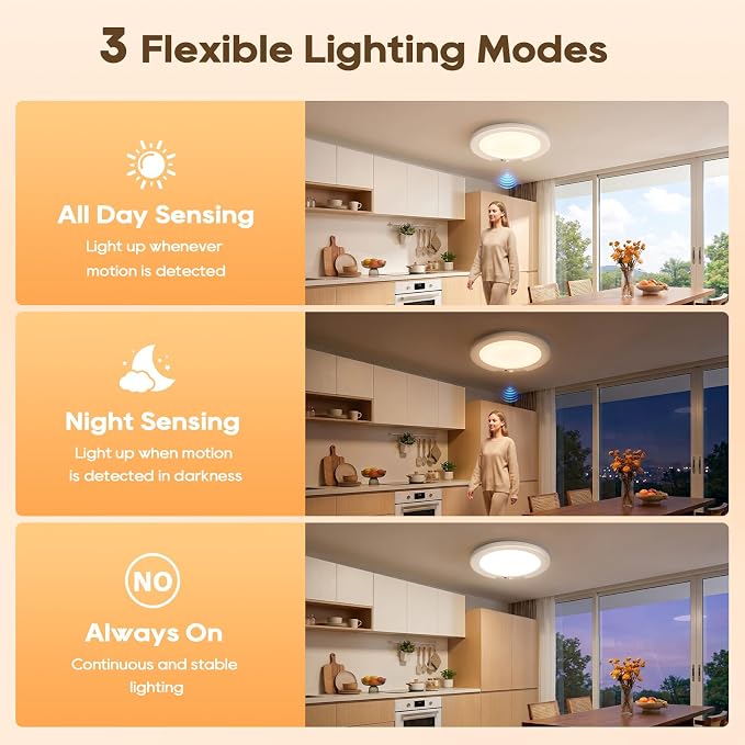 2 Pack Rechargeable Motion Sensor Ceiling Light, 8000mAh Battery Operated Ceiling Lights with Remote, Magnetic Wireless Closet Light, 3 Color Dimmable LED Lights for Closet Shower Pantry Hallway