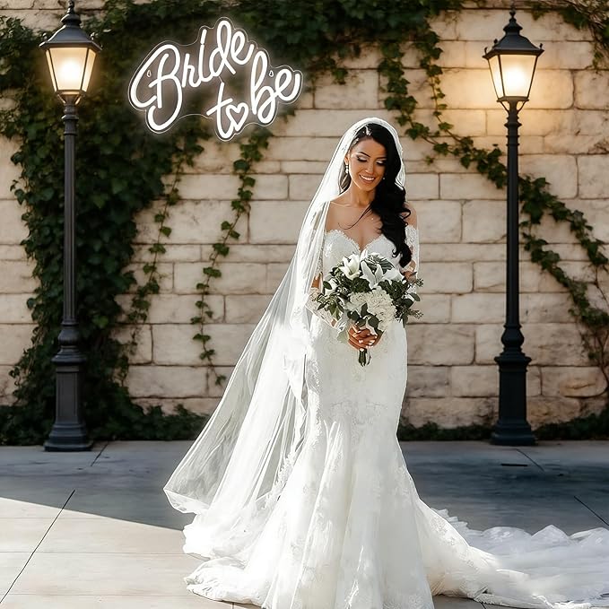 Bride to be Neon Sign, 16.5 x 11.6 Inch White LED Neon Signs USB Wedding Neon Light Up Signs for Bridal Shower Bachelorette Engagement Party Backdrop with 15 Pcs Balloon