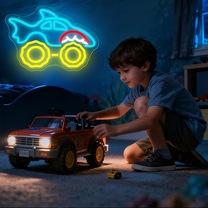 Monster Truck Neon Sign for Wall Decor Dimmable Monster Truck Neon Light for Man Cave Birthday Car Gifts for Teen Boys Men Led Car Sign for Teen Boys Bedroom Game Room Decor Size 13.3* 9.4In(WZCP322)