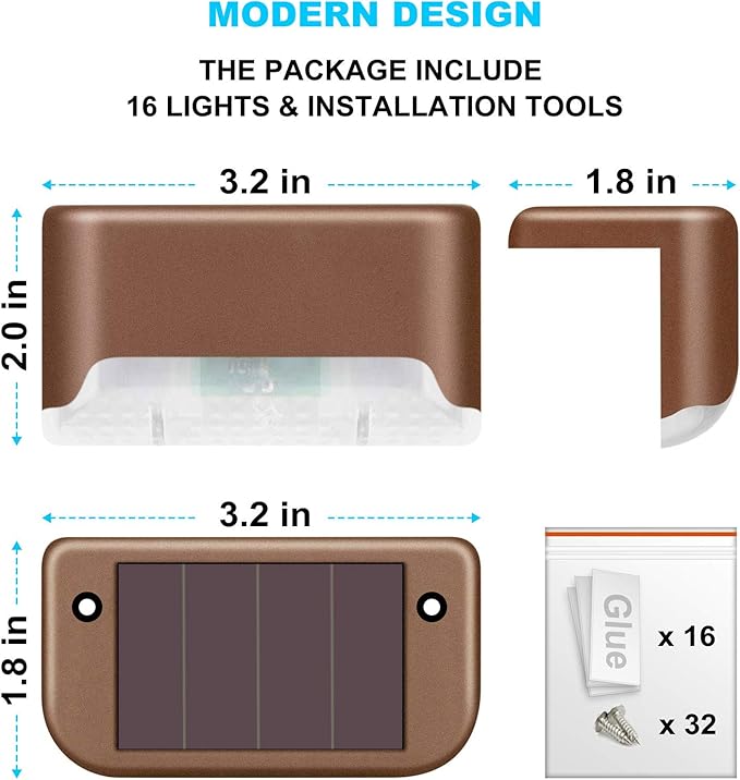 DenicMic Solar Deck Lights Outdoor 16 Pack Step Solar Lights Waterproof for Patio Fence Step Yard Stair RGB Color Changing LED Outside Deck Lighting