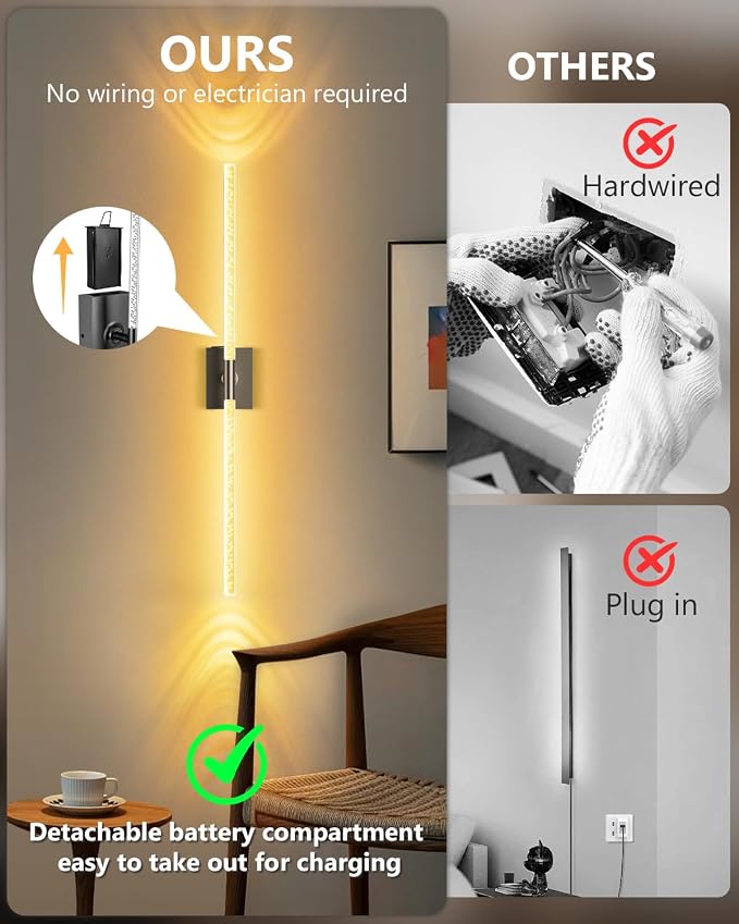 Battery Operated Wall Sconces Set of 2, Crystal Bubble Wireless Wall Light | Rechargeable 10000mAh, Touch & Remote Control, 360°Rotate 4CCT Dimmable, Wall Lamp for Living Room Bedroom Hallway Black