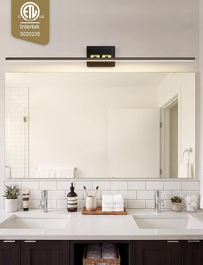VOLISUN Modern Bathroom Vanity Light 55 inch, Rotatable, 36W Dimmable 5CCT Led Bathroom Light Fixture Over Mirror, Black Gold Bar Vanity Light for Bathroom Mirror Cabinets-ETL Certificated