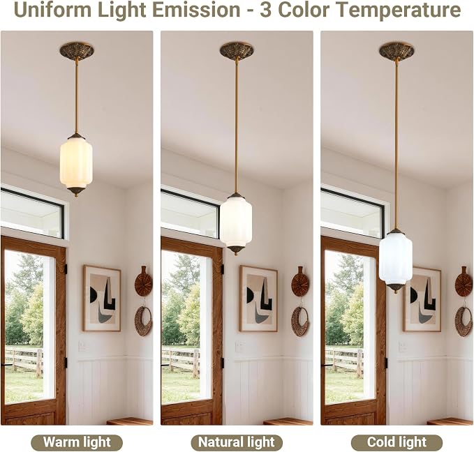 LOUSACE 5.5 in Vintage Milk Glass Ceiling Light Fixture, Antique White Semi Flush Mount Milk Glass Pendant Light, Farmhouse Ceiling Light for Kitchen Hallway Dining Room, LED Bulb Included