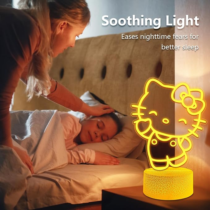 Cute Night Light for Kids - Anime Charater Kitty Cat Decor Lamp with 16 Colors Change, Remote, Dim Control, 3D Illusion LED Night Lights for Kids Gifts Party Birthday Decoration
