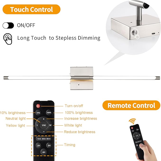 Battery Operated Wall Sconces Set of 2, Dimmable Battery Wall Sconce with Remote Control, Sand-Nickel LED Rechargeable Sconces, 30 Inch Modern Wireless Wall Lights for Bedroom, Living Room