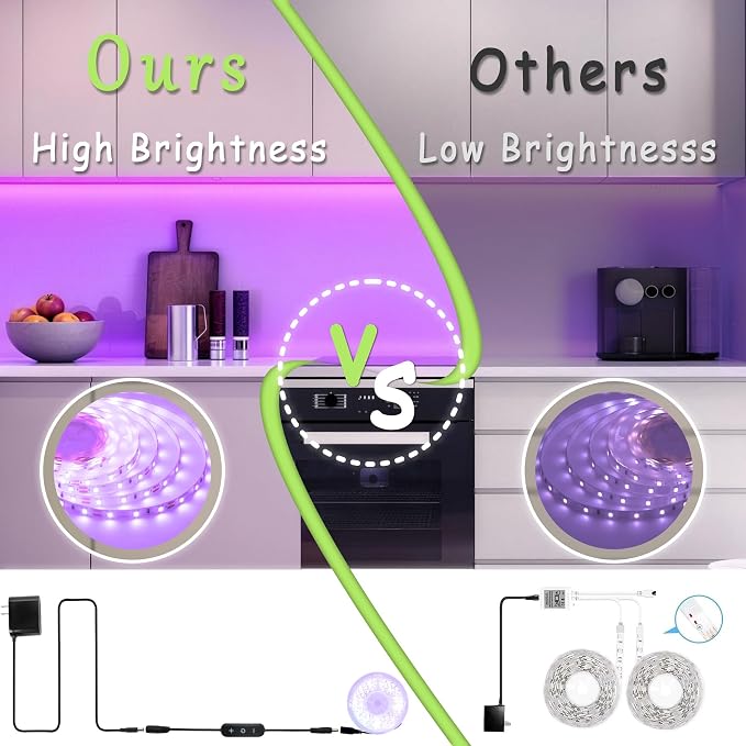 Purple Led Lights Strip for Bedroom Indoor Rope Lights Halloween Decor Easy DIY Cuttable Tape Lights for Room Bathroom Living Room Kitchen Ceiling Wall Vanity Mirror Decor
