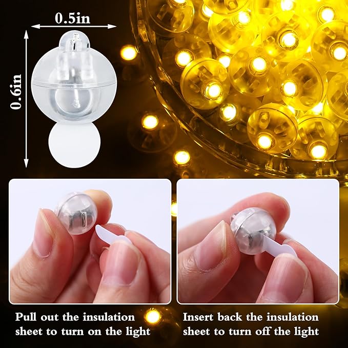100pcs Balloon Lights,Round LED Ball Lamp for Latex Balloon Paper Lantern Party Wedding Festival Christmas Halloween Decorative，Long Standby Time Waterpro of Mini Light (Warm White)