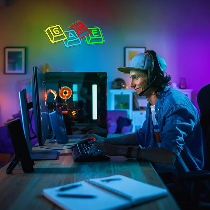 Gamer Neon Sign for Gaming Room Decor, Dimmable LED Game Neon Lights for Boys Bedroom, Teens, Man Cave Wall Decor Gifts
