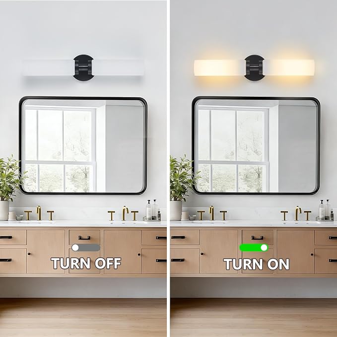 Lanhall 2 Light Black Bathroom Light Fixture Over Mirror, Modern Farmhouse Bathroom Vanity Lights with Milky White Frosted Glass Shade, Wall Sconce for Bathroom Mirror Hallway Cabinet Bedroom Porch