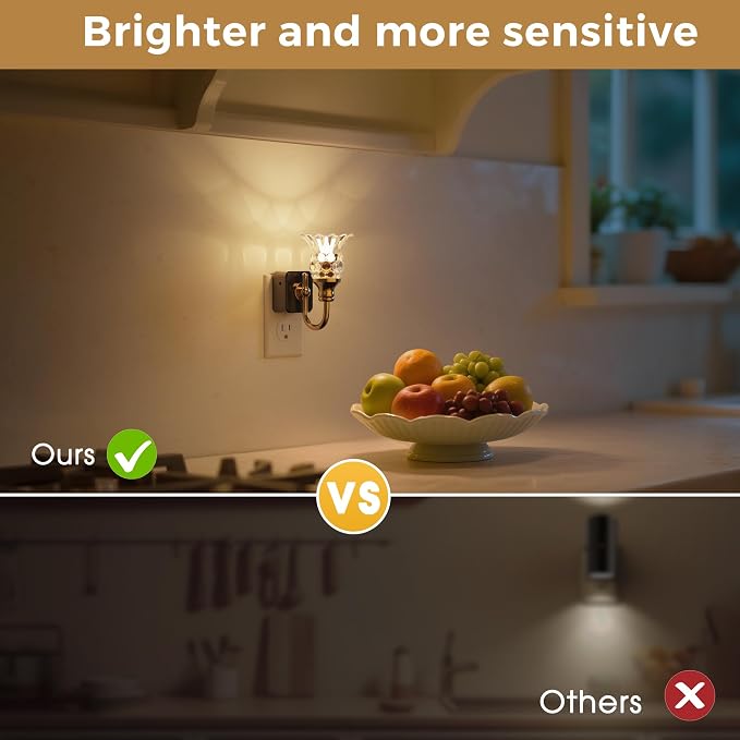 L LOHAS LED Night Lights Plug into Wall, 3000K LED Floral Night Light | Auto Sensor, 0-100lm Adjustable Brightness Plug in Nightlight, for Hallway Bedroom Stairway Gift