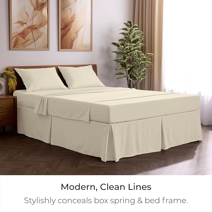 Mellanni Bed Skirt Twin XL Size - Tailored Drop Bed Skirting | 15-Inch Pleated Dust Ruffle - Hotel Luxury Bedding - Wrinkle, Fade, Stain Resistant - 1 Bedskirt (Twin, Golden Ivory)