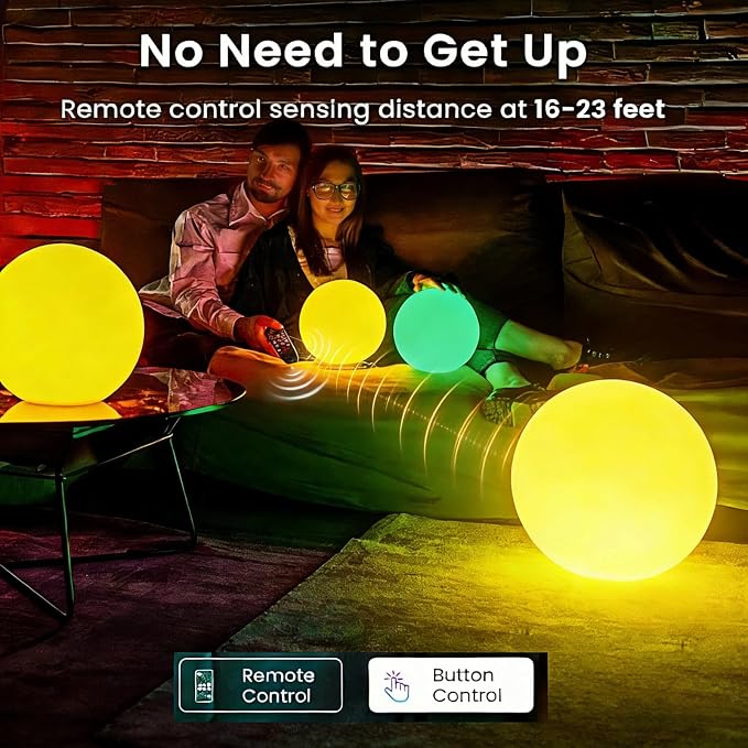 LOFTEK 16-inch Rechargeable LED Glow Ball, Waterproof Globe Lamp w/Remote | 16 Colors Change Night Light, Auto Timer, Cordless & Dimmable Large Floor Lamp for Home Patio Decor Living Room