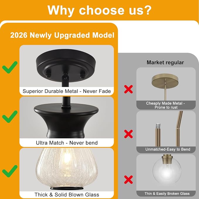 2 Pack Modern Pendant Lights Kitchen Island, Matte Black Pendant Light Fixtures with 8.5" Clear Crack Glass Shade, Industrial Hanging Pendant Lights Fixture for Kitchen Island Dining Room Entryway