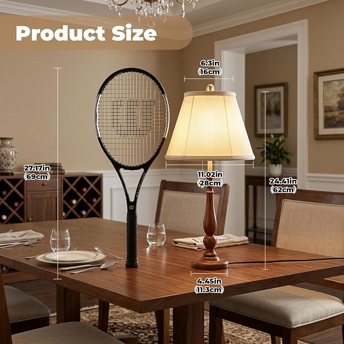 LALISU Farmhouse Table Lamps Rustic Bedroom Lamps for Living Room, 24.41" Boho Bedside Lamp with Chain Switch for Night Stands End Table Office Desk Lamp Nightstand with Linen Shades (Walnut)