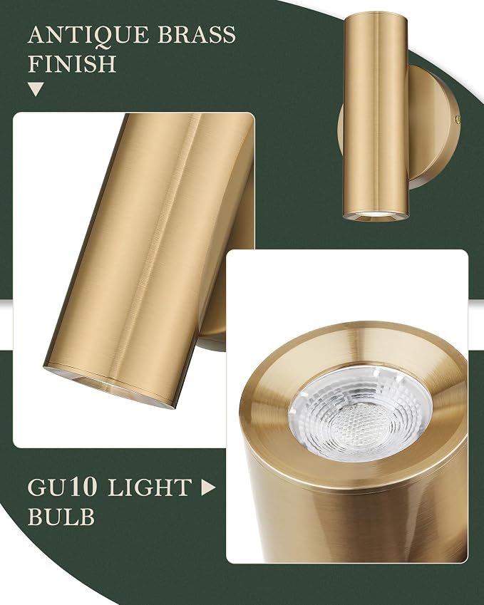 2 Pack Wall Sconces,LED Track Lighting with GU10 Bulb,Brass Gold | Indoor Wall Lighting for bedroom,hallway,living room,entryway