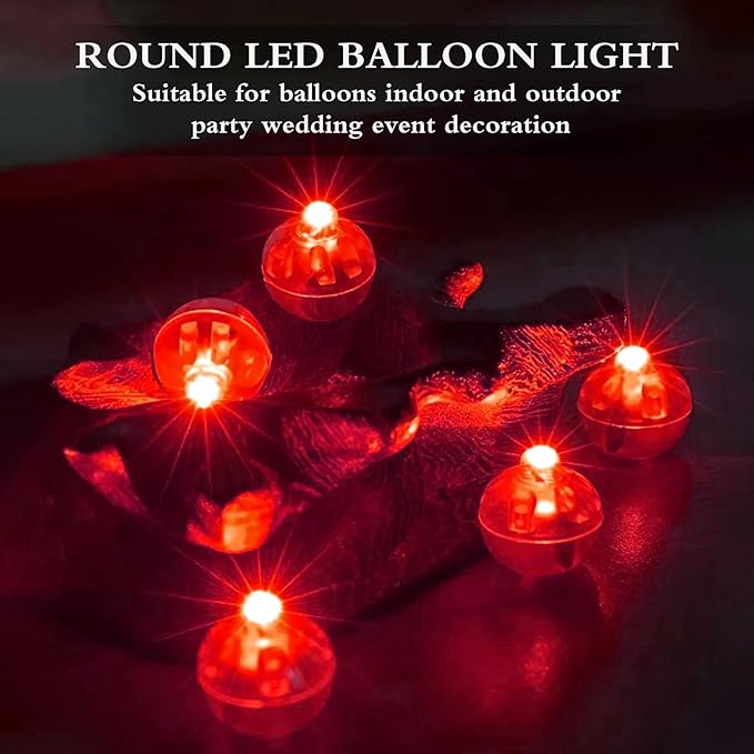 100pcs Balloon Lights,Round LED Ball Lamp for Latex Balloon Paper Lantern Party Wedding Festival Christmas Halloween Decorative，Long Standby Time Waterpro of Mini Light (Red)