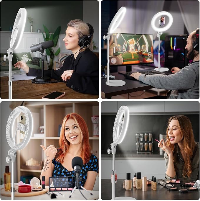 Ring Light with Stand for Streaming - Evershop 10'' Led Desk Lighting with Phone Holder for Laptop,Webcam,Computer Monitor,Circle Lights for Video Recording, Zoom Calls, Online Meetings,Selfie, Makeup