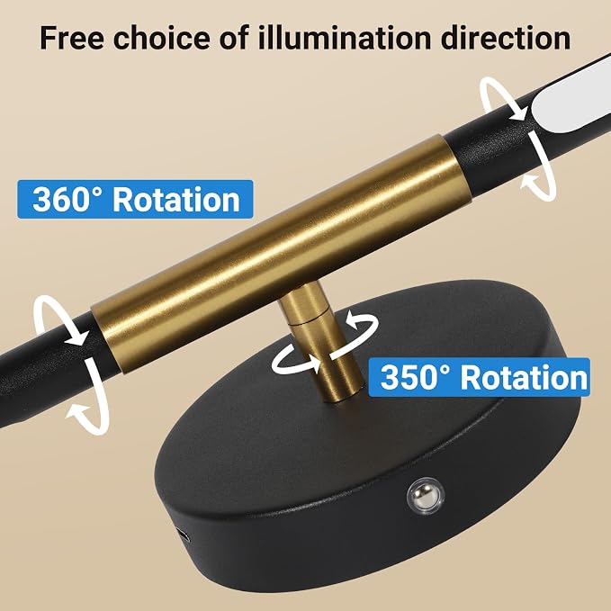 TaoFiaCo Battery Operated Wall Sconces, 360°Rotate Wireless Rechargeable Wall Sconces with Remote Control, Black Gold, Dimmable, Timing Decor Lights for Bedroom Hallway, 31.5 Inch 1 Pack