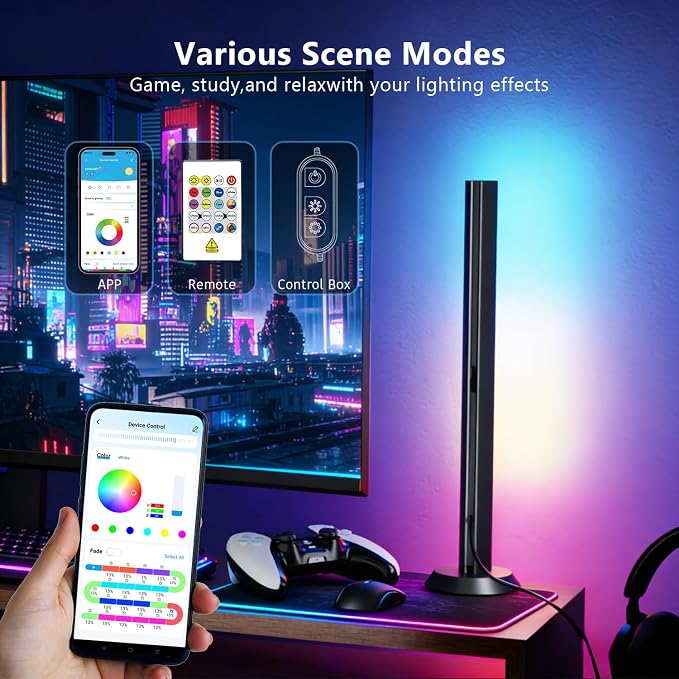 DAYBETTER Smart LED Light Bars,RGBICWW TV Light Bar for Living Room,Gaming | Remote and App Control,Color Changing,Timing,TV Backlights with Scene and Music Modes,Multiple Placement Options,Black