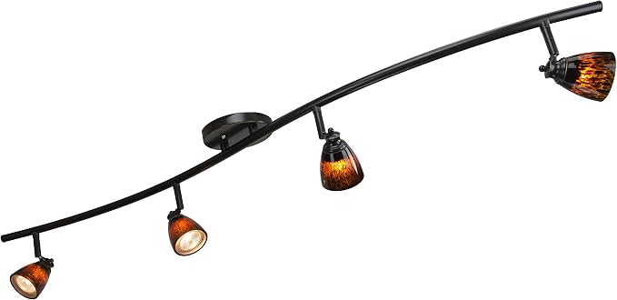 4 Lights Fixed Track Lighting Kit - Dark Bronze Finish - Brown Glass Shade - Wave Bar - D268-44C-DB-BRNS