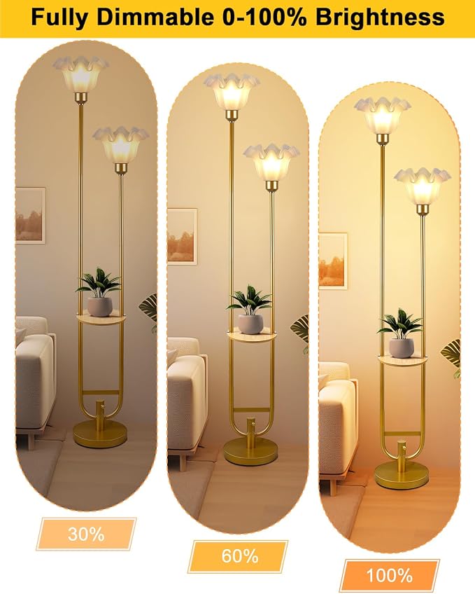 Lightdot Dimmable Flower Floor Lamp with Table for Living Room, Modern Mid Century Gold Metal Tall Standing Lamp with 5Lbs Heavy Base for Bedroom/Sofa Beside/Corner Decor (Bulb Included)