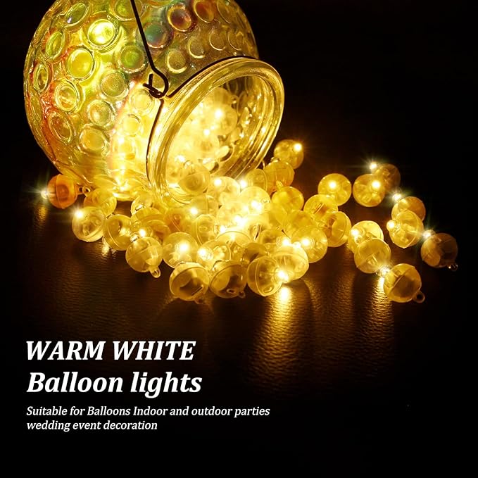 100 Pcs Warm White Balloon Light with Loop for Hanging, Mini Ball Lights Easter Egg LED Drinks Lights Round Tiny Led Light for Paper Lanterns Vases Birthday Party Event Wedding Decoration
