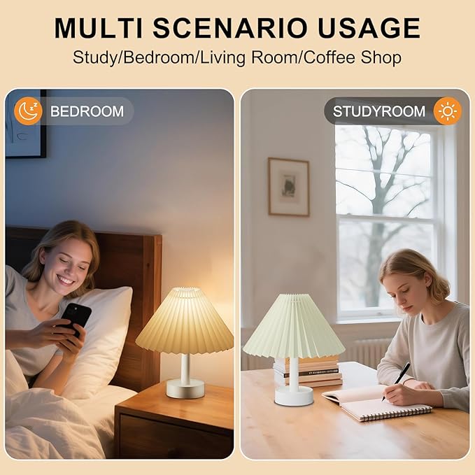 LOVERUIS Night Light Rechargeable Lamps with 3 Dimmable Colors, Cordless Small Bedside Light for Dorm Room Bedroom Decoration, Battery Operated Portable Lights (Green)