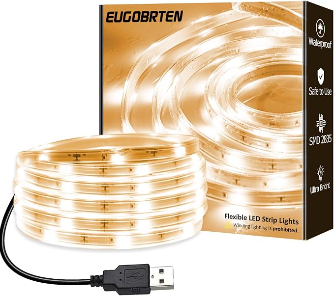 10ft USB LED Rope Light, Waterproof Flexible Strip, White Light, Suitable for Outdoor Camping and Indoor Decor (Battery Box Not Included)