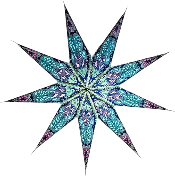 Lantern Lampshade Paper Star Light Shades Large 60cm Hanging Decorations for Christmas Wedding Home Decoration Birthday Party Foldable 9 Pointed Star (Glitter Blue, Purple, Red)