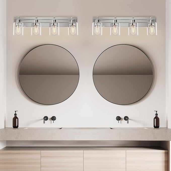 Bathroom Vanity Light,4 Light Nickel Light Fixture with Thickened Clear Glass Shade, 21 inch Dimmable Modern Wall Sconce, Bathrooms Vanity Light Over Mirror for Bathroom