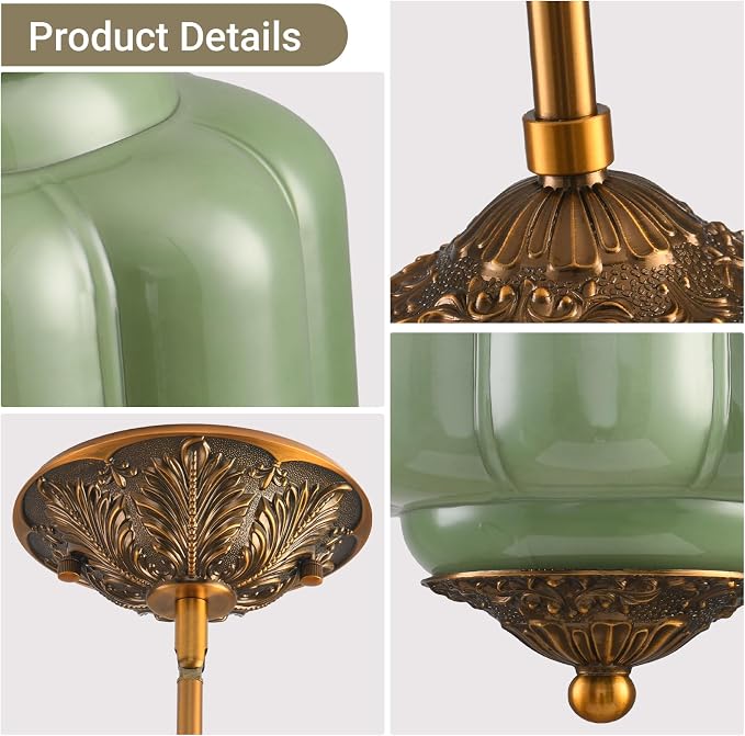 LOUSACE Vintage Milk Glass Pendant Light Fixture, 10 Inch Green Semi Flush Mount Ceiling Light for Dining Room, Bedroom, Hallway, Entryway (Bulb Included)